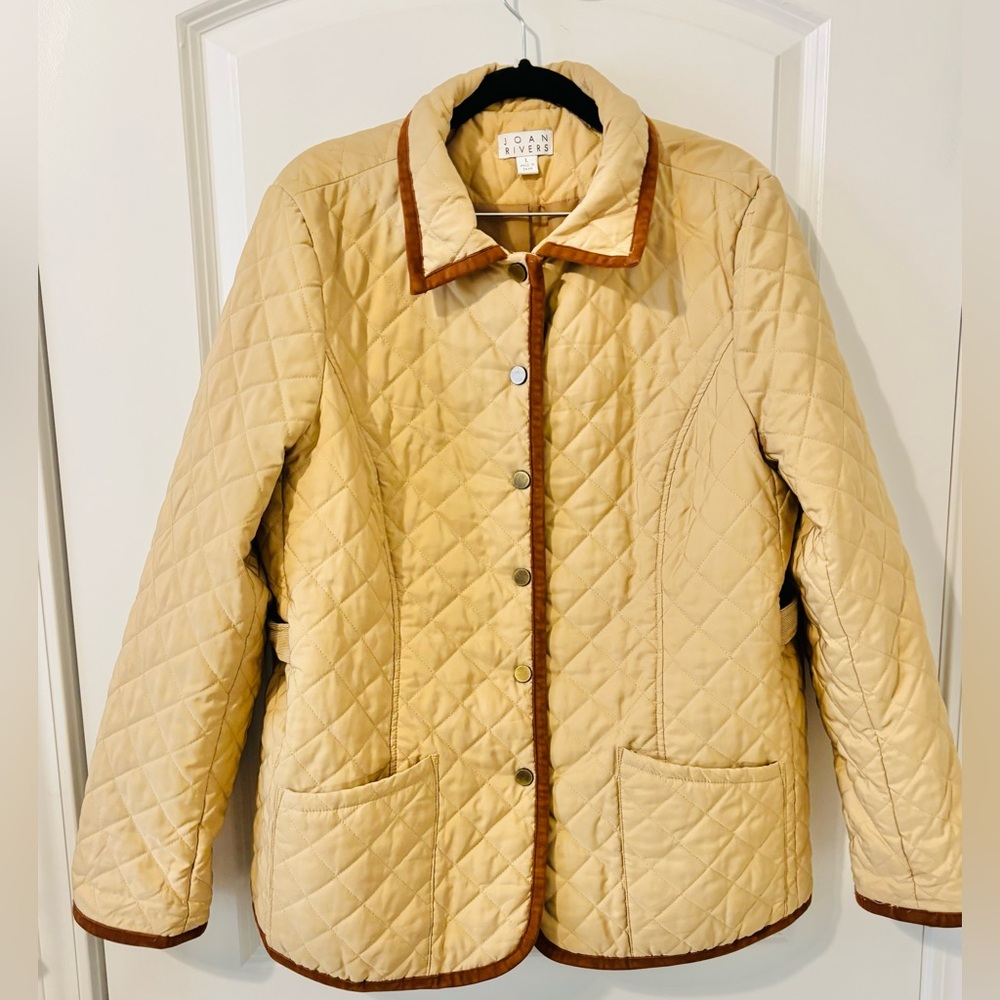 JOAN RIVERS Y2K Era Women Quilted Barn Beige Coat Size Large Pockets Lightweight